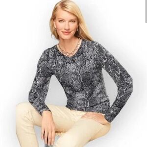 Talbots Bishop Puff Sleeve Merino Wool - Python Print